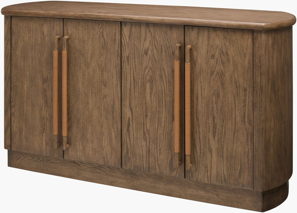 Surya Atra Wide Oak Veneer Sideboard Rubberwood Storage for Dining Room or Entryway BOAT002-346420