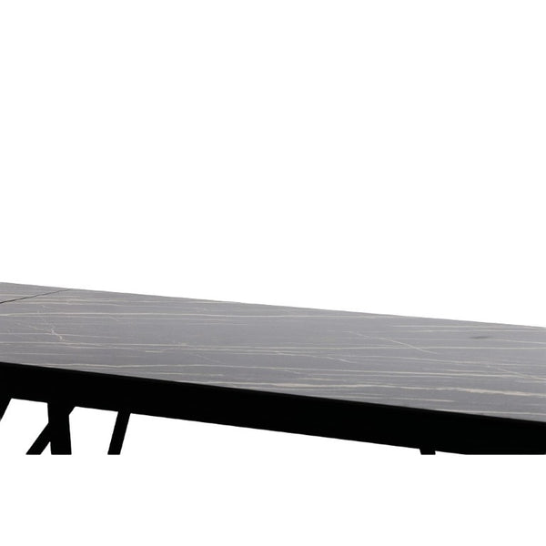 VIG Furniture Bobby Extendable Black Ceramic Dining Table With Marble-Look Top, Metal Base, Seats 6–8, Scratch-Resistant VGYF-DT8936-BLK-DT