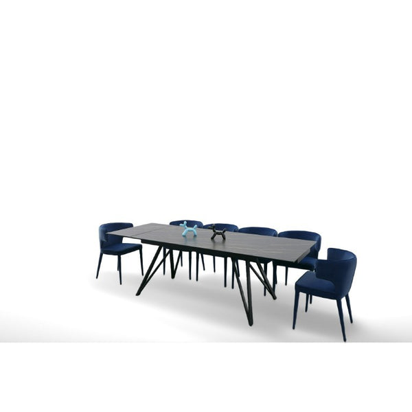 VIG Furniture Bobby Extendable Black Ceramic Dining Table With Marble-Look Top, Metal Base, Seats 6–8, Scratch-Resistant VGYF-DT8936-BLK-DT