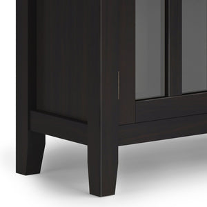 English Elm Artisan Low Storage Cabinet In Rich Hickory Brown - Handcrafted Wood, Glass Doors & Adjustable Shelves B136P158396