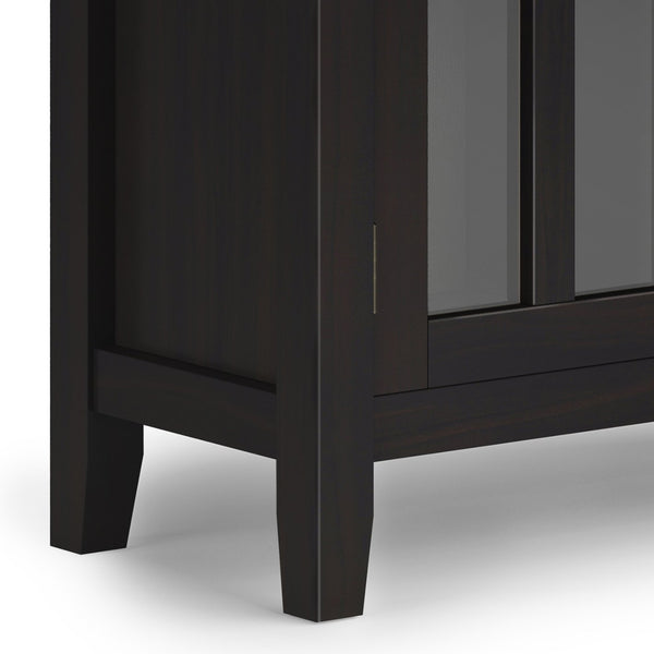 English Elm Artisan Low Storage Cabinet In Rich Hickory Brown - Handcrafted Wood, Glass Doors & Adjustable Shelves B136P158396