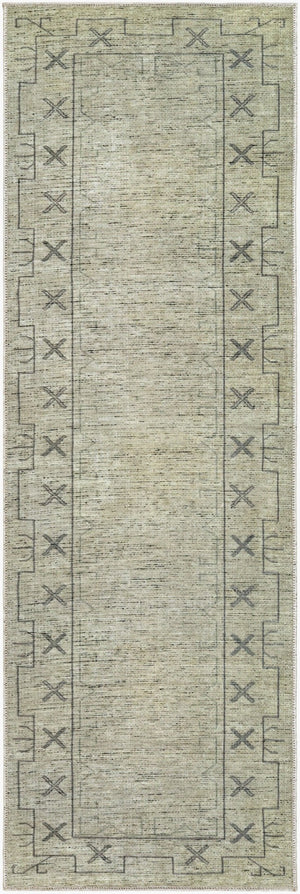 Livabliss Casita Bohemian Global Polyester Rug Turkey Woven Low Pile Accent for Small Spaces Sage, Stone Gra 2'7" x 7'10" BOCS2302-27710