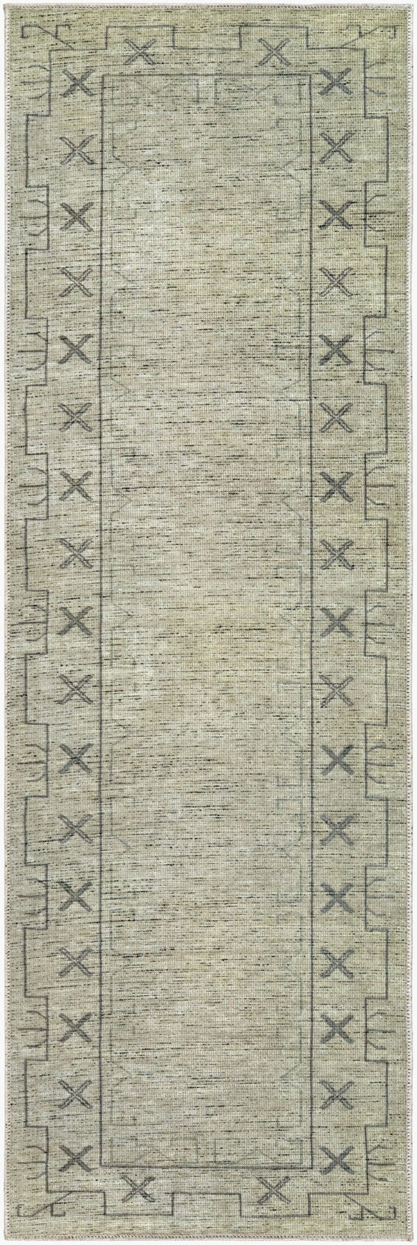Livabliss Casita Bohemian Global Polyester Rug Turkey Woven Low Pile Accent for Small Spaces Sage, Stone Gra 2'7" x 7'10" BOCS2302-27710