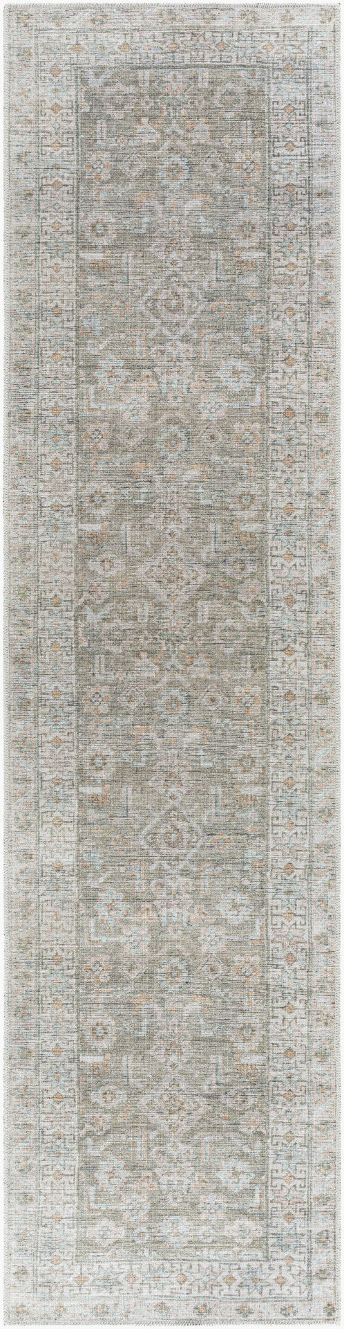 Livabliss Darling Geometric Flatweave Runner Rug Antique Fade Polyester for Hallways and Entryways Cream, Ice Blue 2'7" x 10' BODA2301-2710