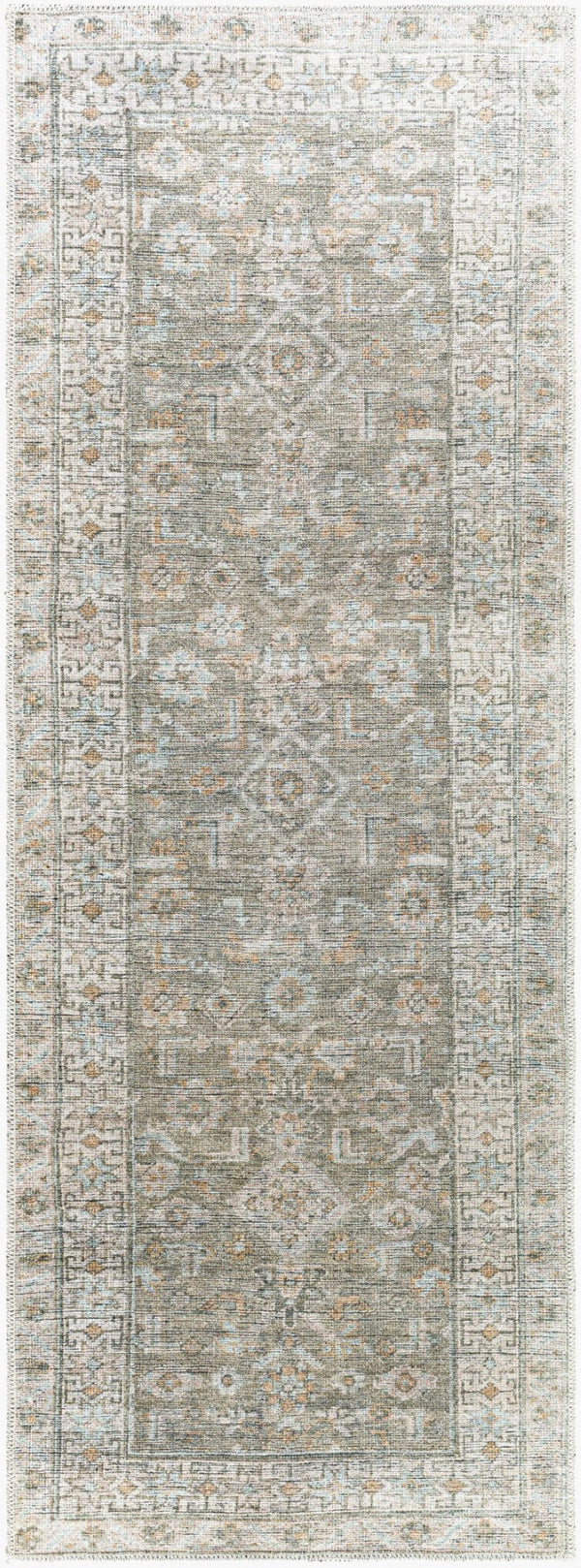 Livabliss Darling Geometric Flatweave Runner Rug Antique Fade Polyester for Hallways and Entryways Cream, Ice Blue 2'7" x 7'3" BODA2301-2773