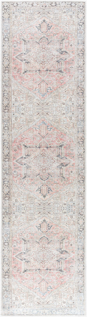 Livabliss Darling Medallion Runner Rug Flatweave Polyester Hallway Accent Distressed Vintage Look Dusty Coral, Da 2'7" x 10' BODA2303-2710
