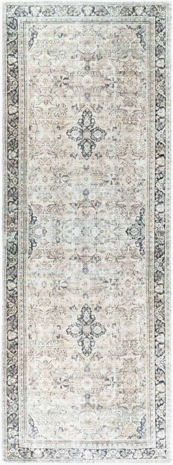Livabliss Darling Vintage Inspired Flatweave Runner Rug Faded Tones for Hallways and Entryways Tan, Black 2'7" x 7'3" BODA2304-2773