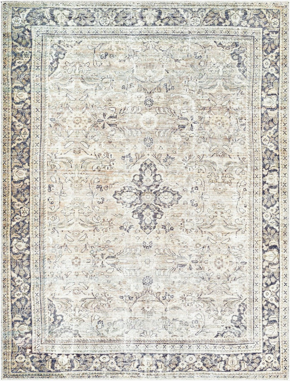 Livabliss Darling Vintage Inspired Flatweave Runner Rug Faded Tones for Hallways and Entryways Tan, Black 5'3" x 7' BODA2304-537