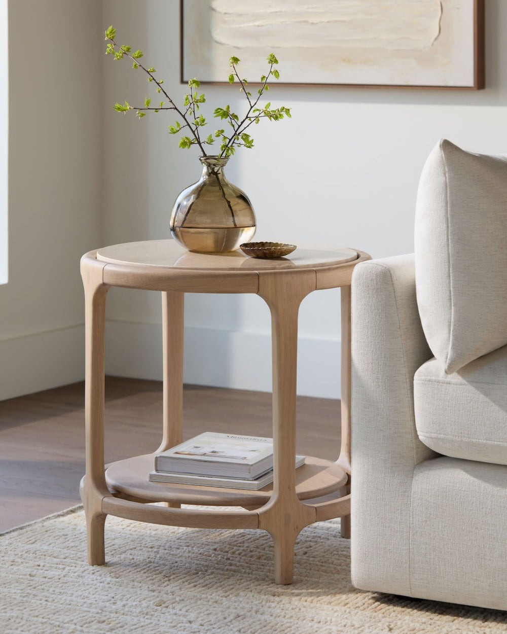 Surya Eve Marble Top Solid Oak End Table Mid-century Modern Accent for Living Room BOEV001-222222