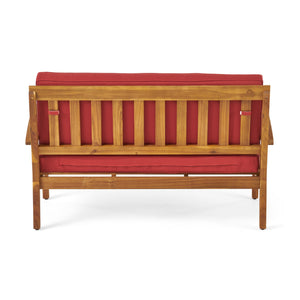 English Elm Christopher Knight Home® - 4-Person Outdoor Seating Group With Cushions - Stylish Teak-Toned Acacia Wood For Patios & Balconies 57973.00RED-2_57972.00SETRED