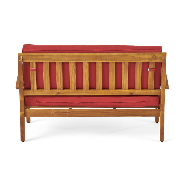 English Elm Christopher Knight Home® - 4-Person Outdoor Seating Group With Cushions - Stylish Teak-Toned Acacia Wood For Patios & Balconies 57973.00RED-2_57972.00SETRED