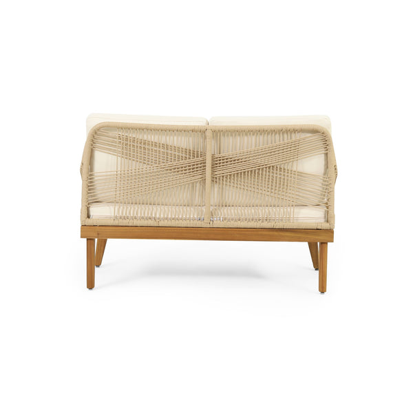 English Elm Christopher Knight Home® - Outdoor Teak Acacia 4-Piece Chat Set with Rope Weave, Water-Resistant Cushions, Loveseat & 2 Chairs 73424.00LBGE