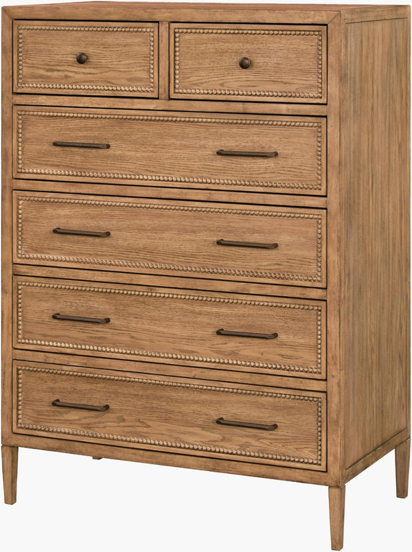 Surya Hermosa Tall Oak Veneer Dresser Solid Rubberwood Top Transitional Bedroom Storage BOHR004-503620