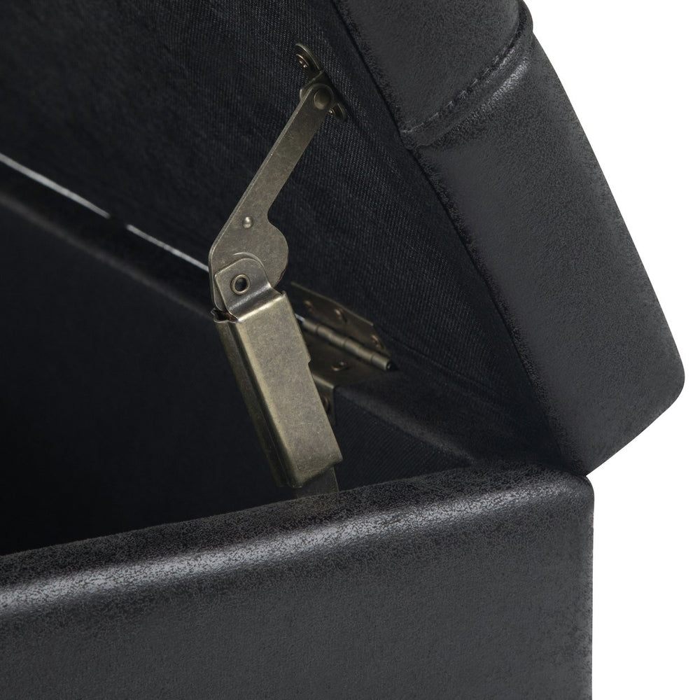 English Elm Harrison Coffee Table Storage Ottoman - Versatile Distressed Black Faux Leather With Hidden Storage B136P159141