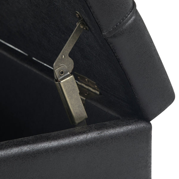 English Elm Harrison Coffee Table Storage Ottoman - Versatile Distressed Black Faux Leather With Hidden Storage B136P159141