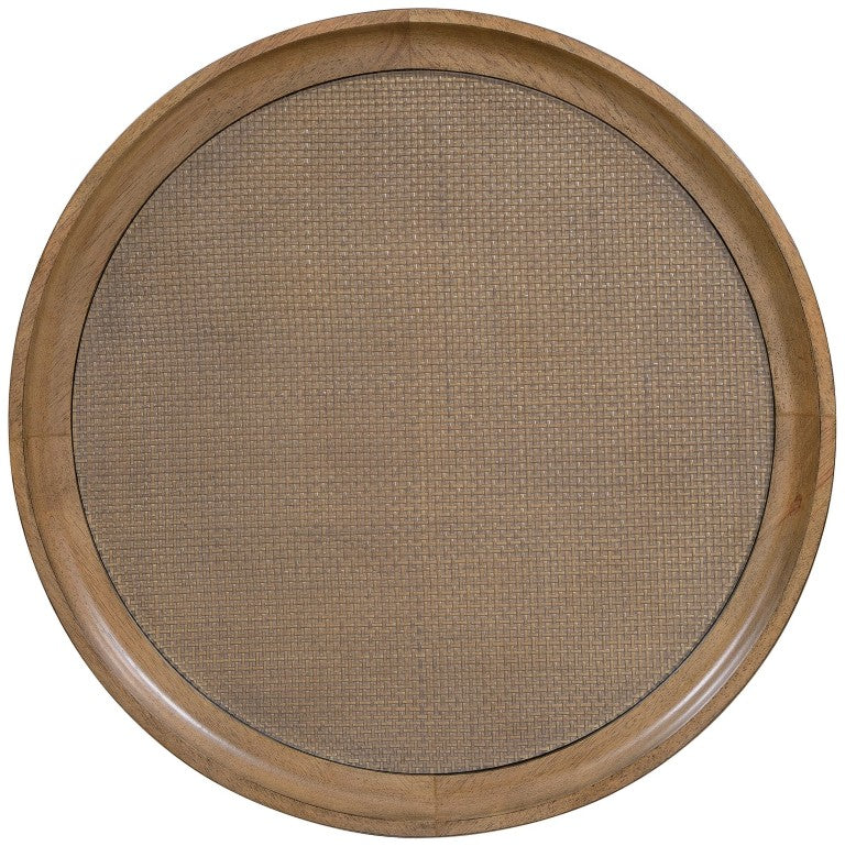 Hooker Furniture Sonnet Round Side Table With Cane Inset & Glass Top, White Oak Veneer, Wren Finish — Compact Chic 6072-80116-85