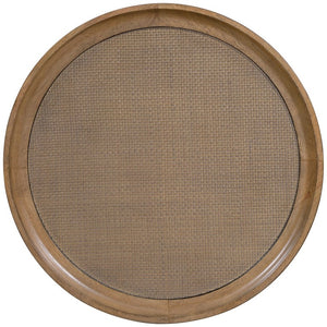 Hooker Furniture Sonnet Round Side Table With Cane Inset & Glass Top, White Oak Veneer, Wren Finish — Compact Chic 6072-80116-85