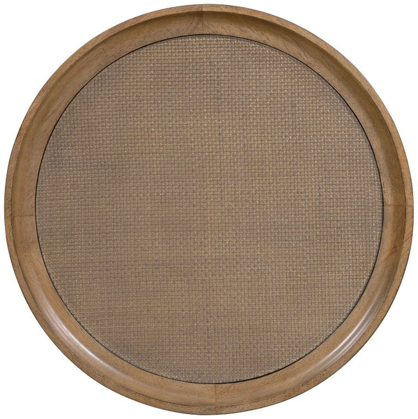 Hooker Furniture Sonnet Round Side Table With Cane Inset & Glass Top, White Oak Veneer, Wren Finish — Compact Chic 6072-80116-85