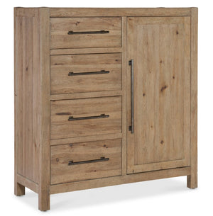 Hooker Furniture Vineyard Sonoma Four-Drawer Chest With Cabinet — Pecky Hickory & White Oak Veneers, Cedar-Lined Drawer, Rustic Hammered Pulls 6952-90010-80