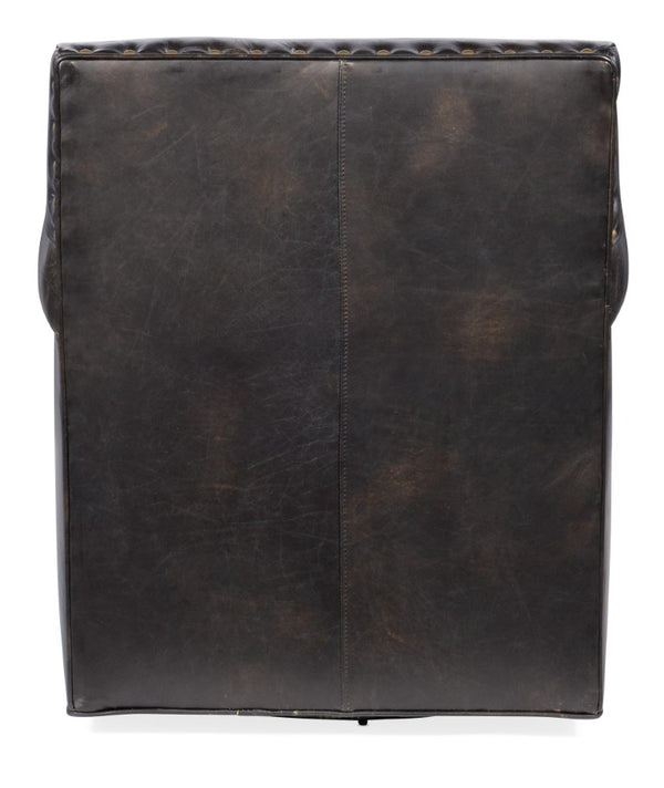 Hooker Furniture Potter Swivel Club Chair With Hand-Wiped Aniline Leather, Nailhead Trim, Vintage Menswear Charm Dark Brown CC719-SW-089