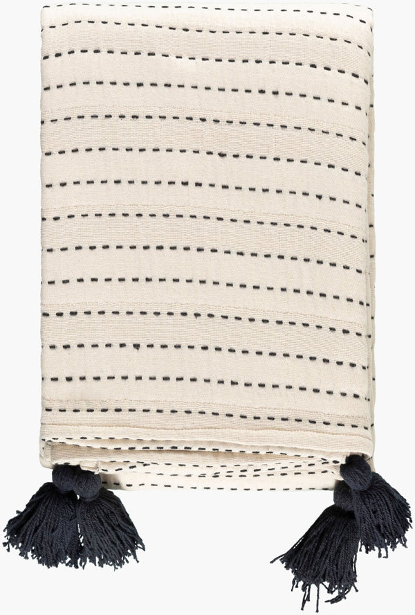 Livabliss Kapri Cotton Throw Blanket Scandinavian Modern Beige Dotted Sofa and Bed Accent BOKI1001-5060