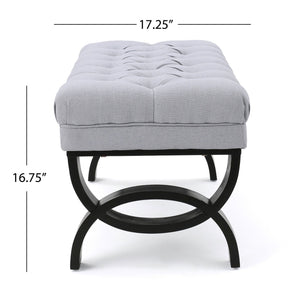 English Elm Hilton Tufted Upholstered Bench Ottoman with Diamond Stitching and Vintage Curved Legs 54743.00LGY