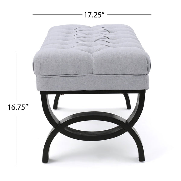 English Elm Hilton Tufted Upholstered Bench Ottoman with Diamond Stitching and Vintage Curved Legs 54743.00LGY
