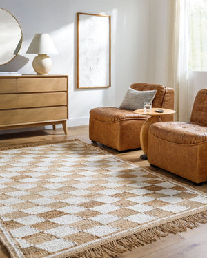 Livabliss Kamey Hand-woven Jute Farmhouse Rug with Checkered Pattern and Fringe Trim Detail Ivory, Sandston 2' x 3' BOKY2301-23