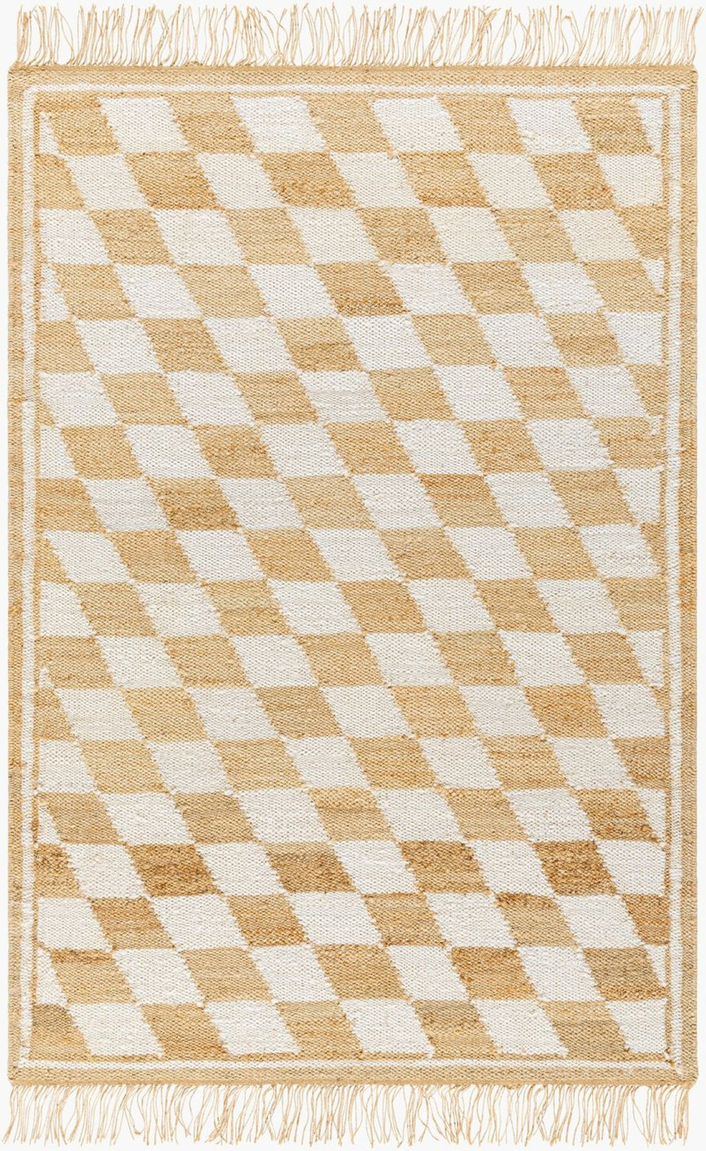 Livabliss Kamey Hand-woven Jute Farmhouse Rug with Checkered Pattern and Fringe Trim Detail Ivory, Sandston 2' x 3' BOKY2301-23