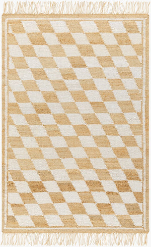 Livabliss Kamey Hand-woven Jute Farmhouse Rug with Checkered Pattern and Fringe Trim Detail Ivory, Sandston 2' x 3' BOKY2301-23