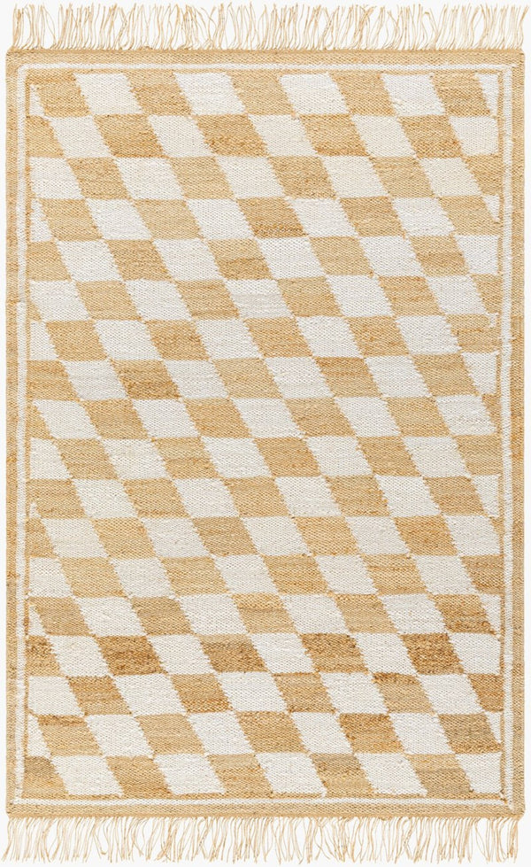 Livabliss Kamey Hand-woven Jute Farmhouse Rug with Checkered Pattern and Fringe Trim Detail Ivory, Sandston 2' x 3' BOKY2301-23