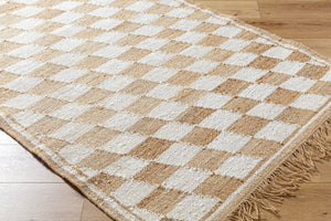 Livabliss Kamey Hand-woven Jute Farmhouse Rug with Checkered Pattern and Fringe Trim Detail Ivory, Sandston 2' x 3' BOKY2301-23