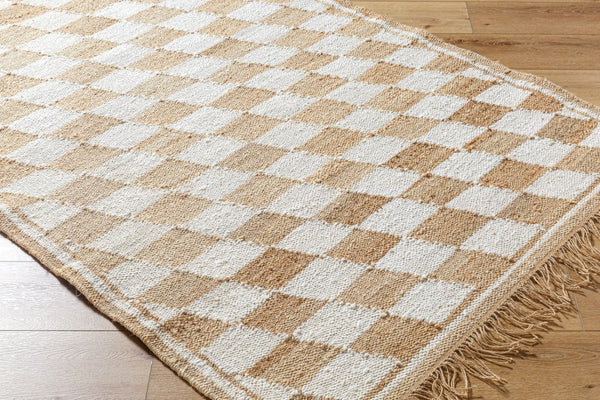 Livabliss Kamey Hand-woven Jute Farmhouse Rug with Checkered Pattern and Fringe Trim Detail Ivory, Sandston 2' x 3' BOKY2301-23
