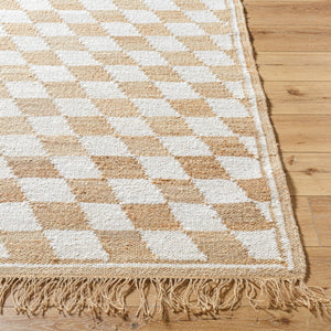 Livabliss Kamey Hand-woven Jute Farmhouse Rug with Checkered Pattern and Fringe Trim Detail Ivory, Sandston 2' x 3' BOKY2301-23