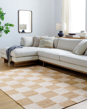 Livabliss Kamey Handwoven Jute Flatweave Round Rug Checkerboard Pattern for Entryway Decor Light Slate, Br 9' x 12' BOKY2302-912