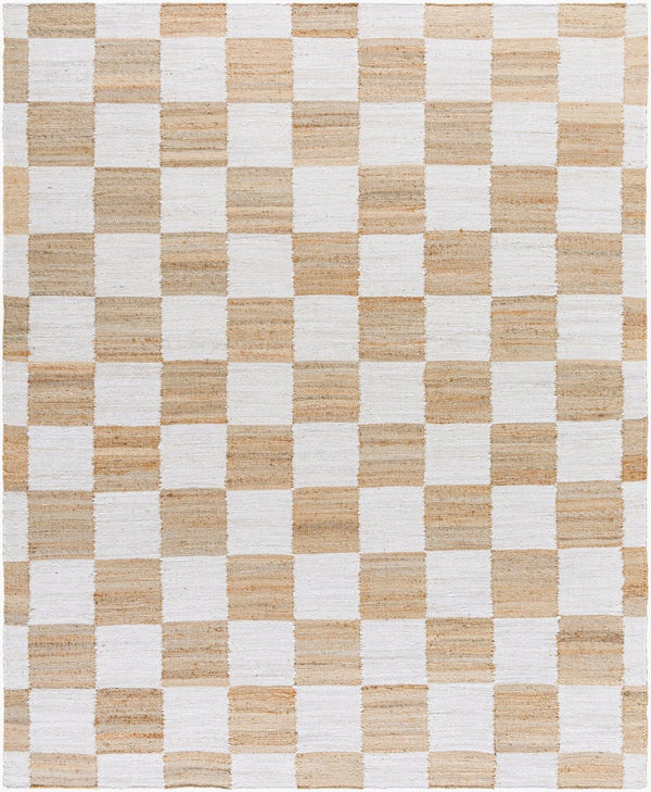 Livabliss Kamey Handwoven Jute Flatweave Round Rug Checkerboard Pattern for Entryway Decor Light Slate, Br 8' x 10' BOKY2302-810