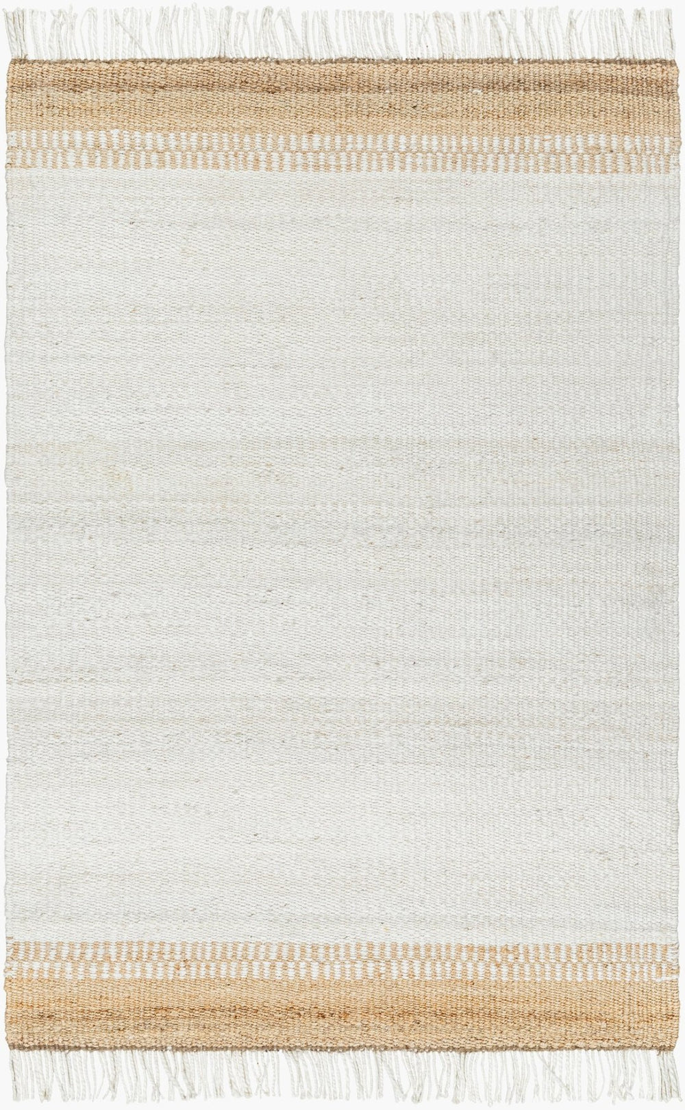 Livabliss Kamey Handwoven Jute Flatweave Round Rug Natural Farmhouse Accent with Fringe Trim Ivory, Tan 2' x 3' BOKY2305-23