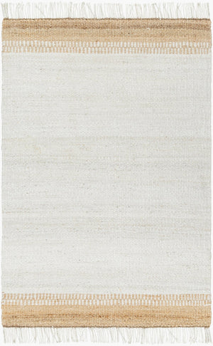 Livabliss Kamey Handwoven Jute Flatweave Round Rug Natural Farmhouse Accent with Fringe Trim Ivory, Tan 2' x 3' BOKY2305-23