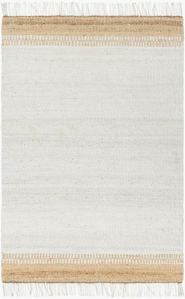 Livabliss Kamey Handwoven Jute Flatweave Round Rug Natural Farmhouse Accent with Fringe Trim Ivory, Tan 2' x 3' BOKY2305-23