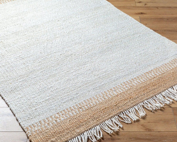 Livabliss Kamey Handwoven Jute Flatweave Round Rug Natural Farmhouse Accent with Fringe Trim Ivory, Tan 2' x 3' BOKY2305-23