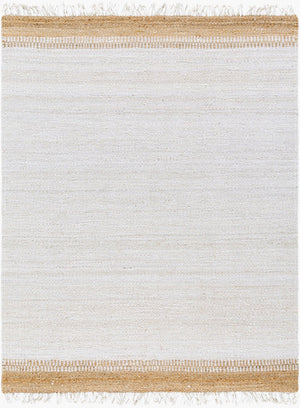 Livabliss Kamey Handwoven Jute Flatweave Round Rug Natural Farmhouse Accent with Fringe Trim Ivory, Tan 8' x 10' BOKY2305-810