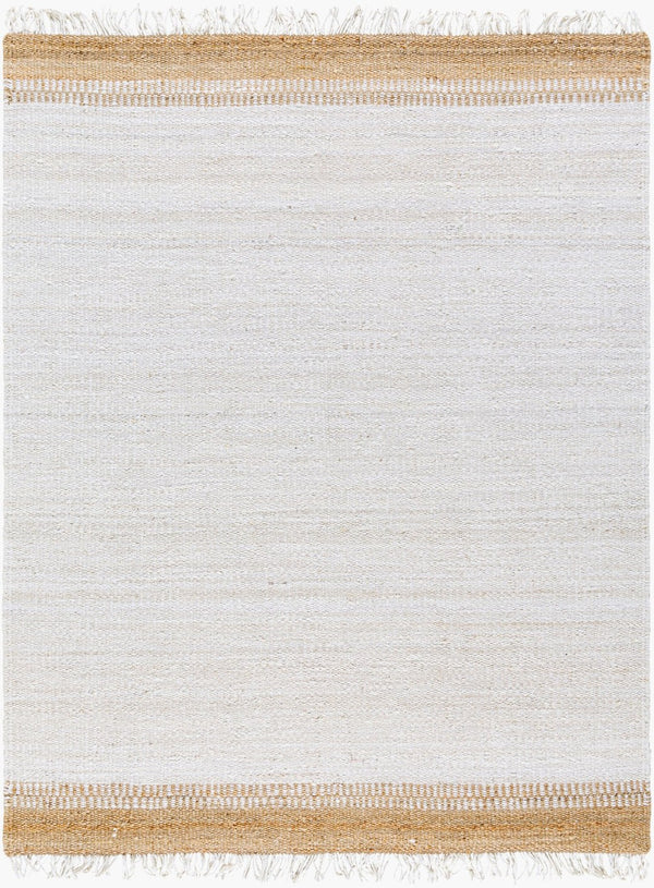 Livabliss Kamey Handwoven Jute Flatweave Round Rug Natural Farmhouse Accent with Fringe Trim Ivory, Tan 8' x 10' BOKY2305-810