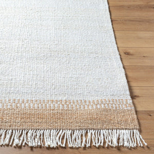Livabliss Kamey Handwoven Jute Flatweave Round Rug Natural Farmhouse Accent with Fringe Trim Ivory, Tan 2' x 3' BOKY2305-23