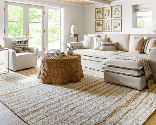 Livabliss Kamey Handwoven Jute Flatweave Rug Earthy Striped Farmhouse Accent for Any Room Ivory, Sandston 8' x 10' BOKY2306-810