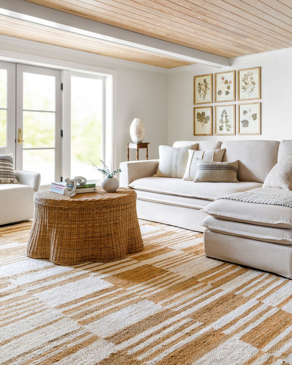 Livabliss Kamey Handwoven Jute Flatweave Accent Rug Natural Striped Farmhouse Entryway Decor Goldenrod, Ivor 8' x 10' BOKY2307-810