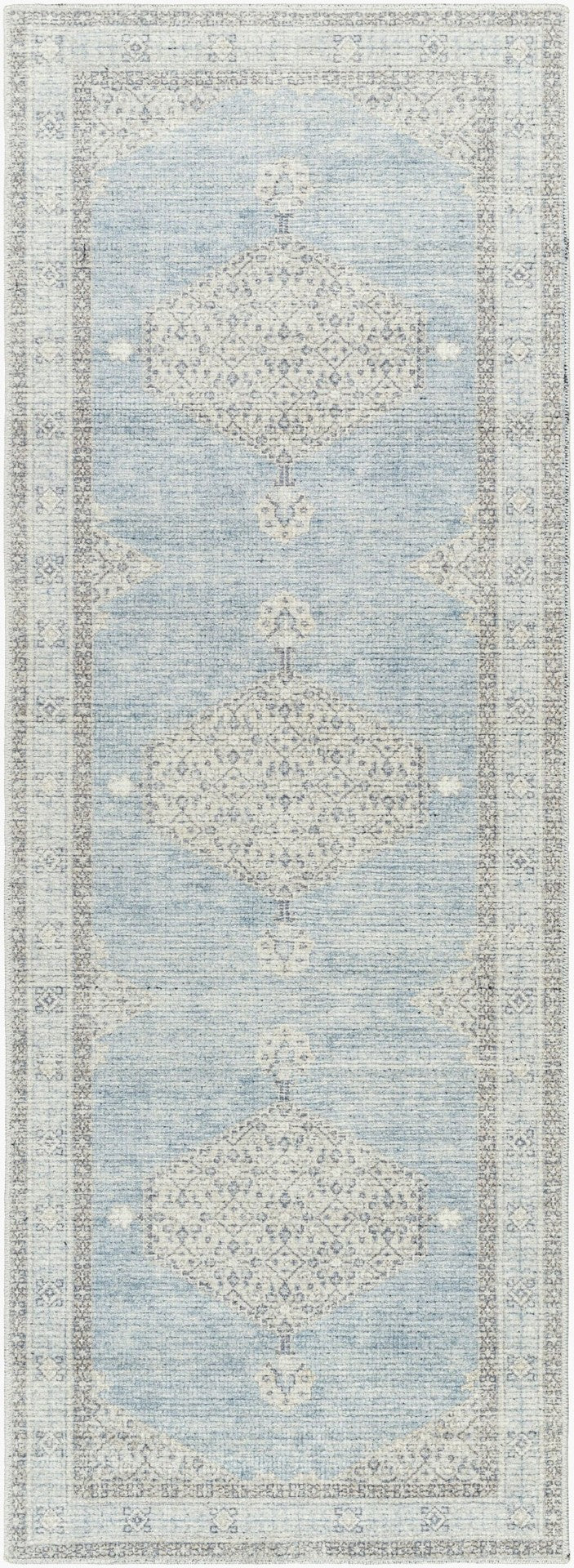 Livabliss Lila Traditional Patterned Polyester Accent Rug Woven in Turkey for Entryways Denim, Silver G 2'7" x 7'3" BOLC2303-2773