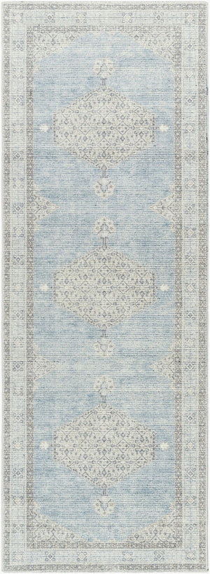 Livabliss Lila Traditional Patterned Polyester Accent Rug Woven in Turkey for Entryways Denim, Silver G 2'7" x 7'3" BOLC2303-2773