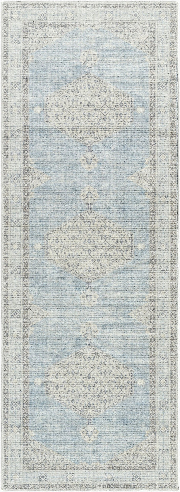Livabliss Lila Traditional Patterned Polyester Accent Rug Woven in Turkey for Entryways Denim, Silver G 2'7" x 7'3" BOLC2303-2773