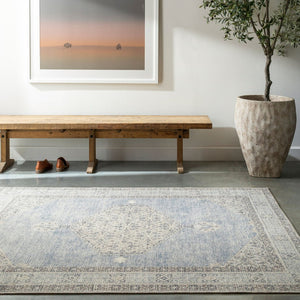 Livabliss Lila Traditional Patterned Polyester Accent Rug Woven in Turkey for Entryways Denim, Silver G 9'2" x 12' BOLC2303-9212