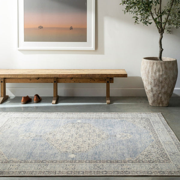 Livabliss Lila Traditional Patterned Polyester Accent Rug Woven in Turkey for Entryways Denim, Silver G 9'2" x 12' BOLC2303-9212